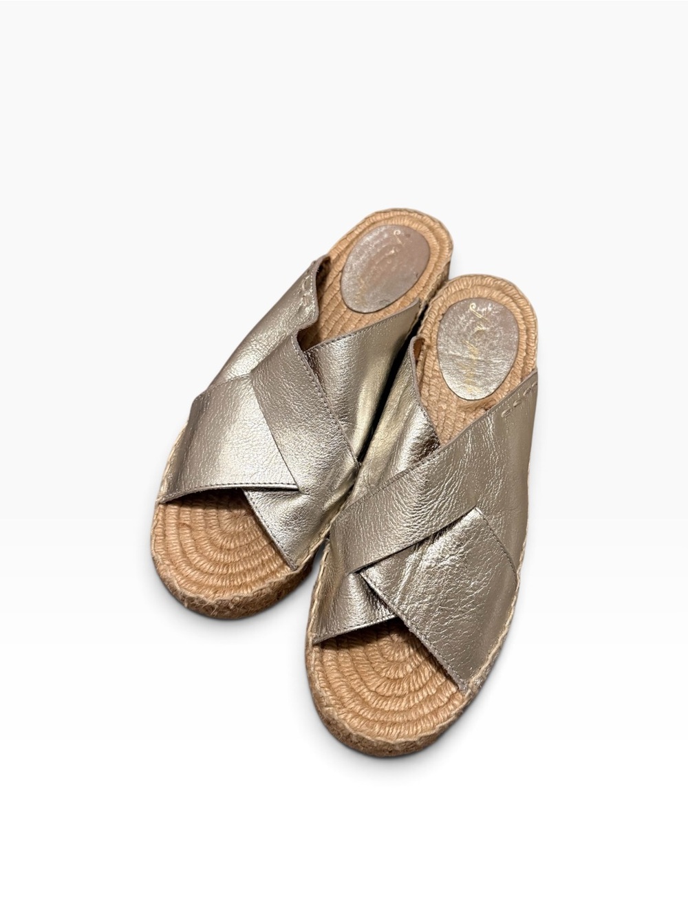 FREE PEOPLE Metallic Gold Slide Cross Strap Espadrille Sandals -size 41/ US 9
